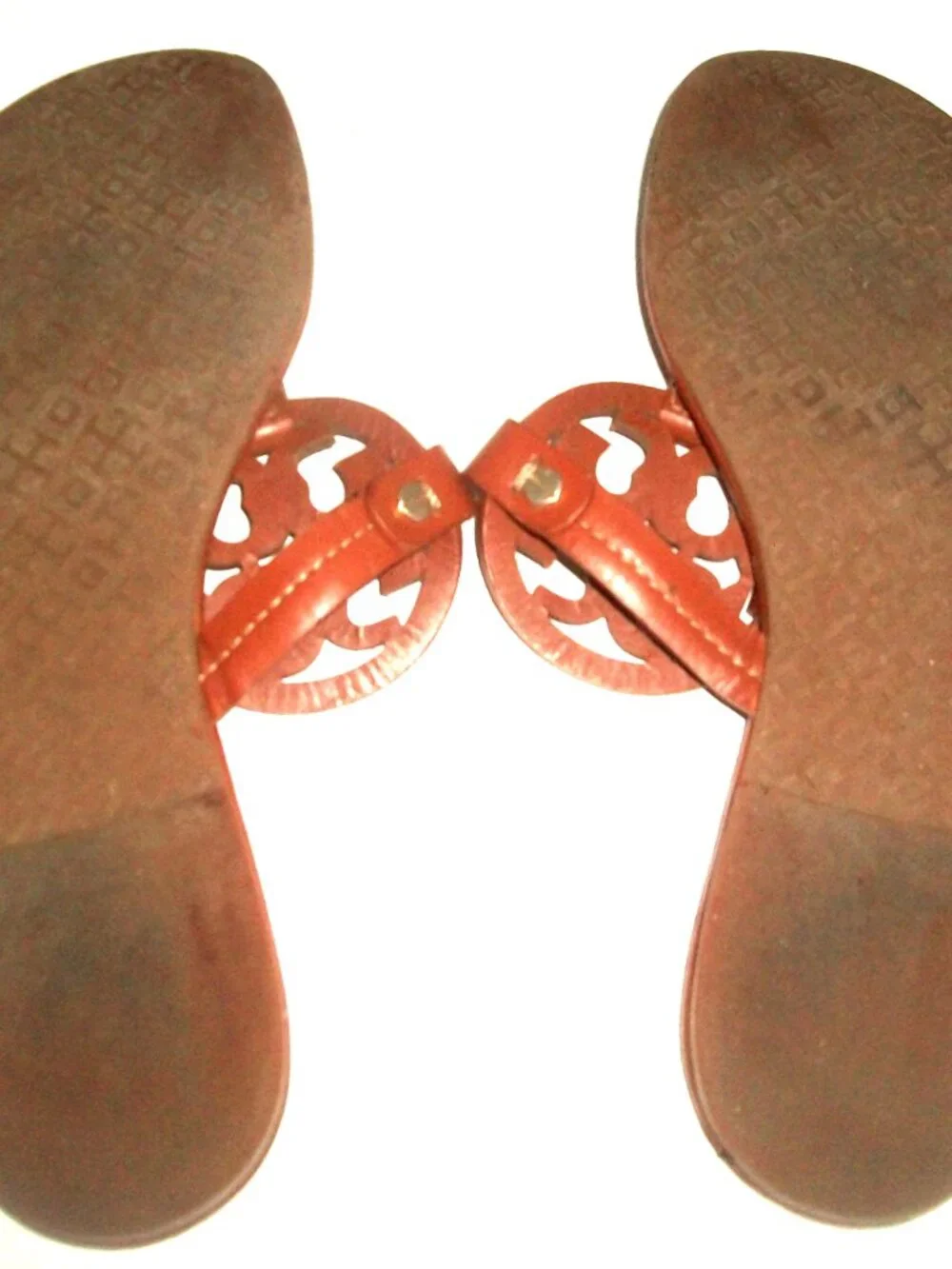 Tory Burch Miller Caramel Leather Large-Logo Thong Sandals